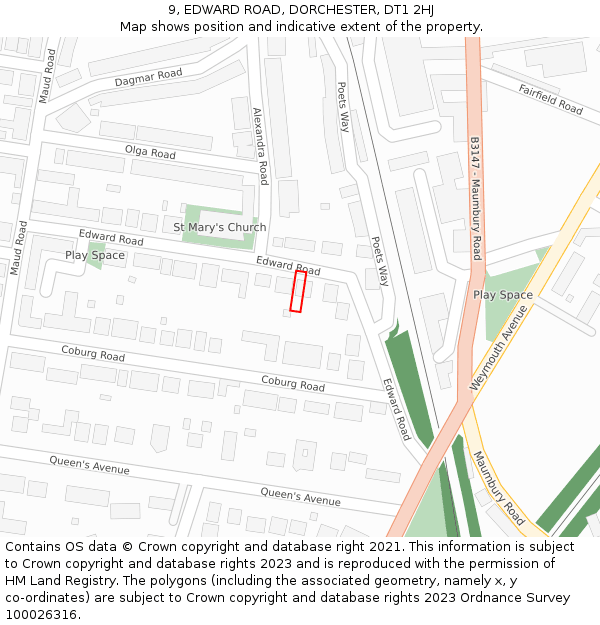9, EDWARD ROAD, DORCHESTER, DT1 2HJ: Location map and indicative extent of plot