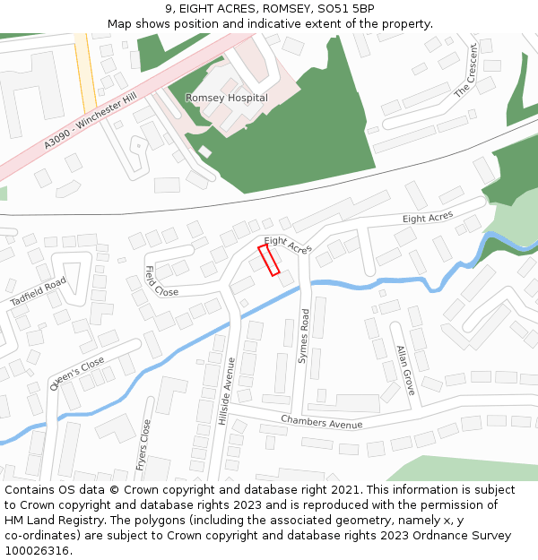 9, EIGHT ACRES, ROMSEY, SO51 5BP: Location map and indicative extent of plot