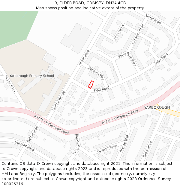 9, ELDER ROAD, GRIMSBY, DN34 4GD: Location map and indicative extent of plot