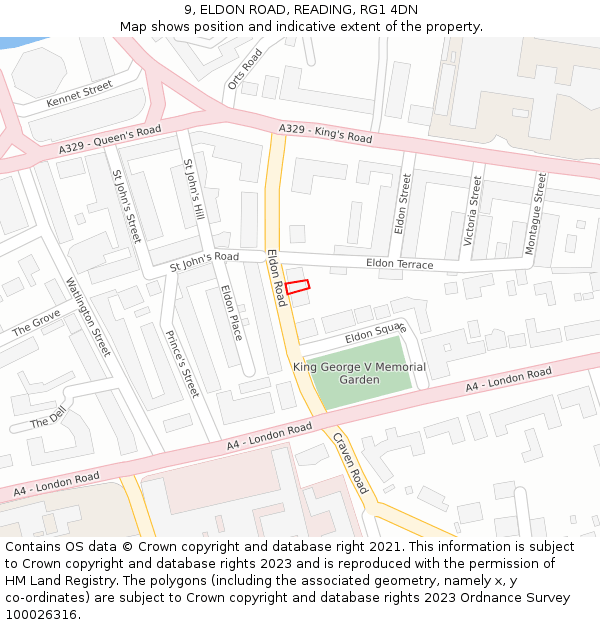 9, ELDON ROAD, READING, RG1 4DN: Location map and indicative extent of plot
