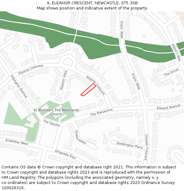 9, ELEANOR CRESCENT, NEWCASTLE, ST5 3SB: Location map and indicative extent of plot