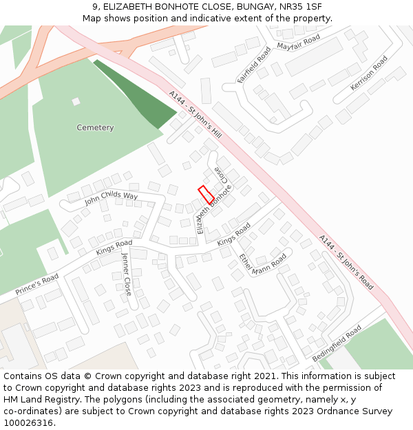 9, ELIZABETH BONHOTE CLOSE, BUNGAY, NR35 1SF: Location map and indicative extent of plot