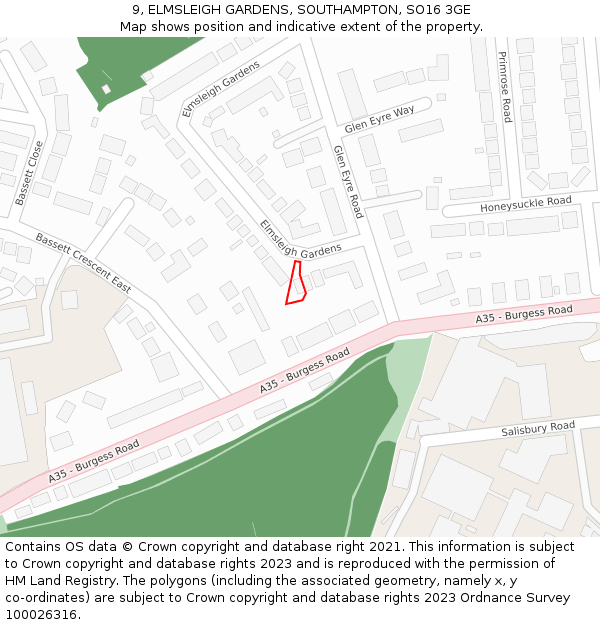9, ELMSLEIGH GARDENS, SOUTHAMPTON, SO16 3GE: Location map and indicative extent of plot