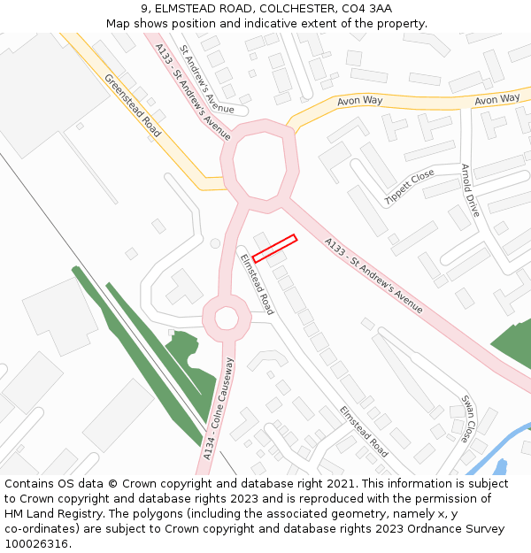 9, ELMSTEAD ROAD, COLCHESTER, CO4 3AA: Location map and indicative extent of plot