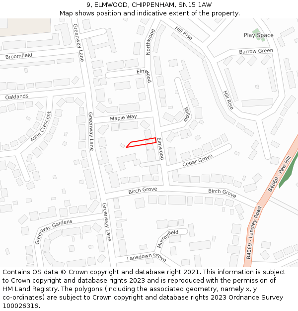 9, ELMWOOD, CHIPPENHAM, SN15 1AW: Location map and indicative extent of plot
