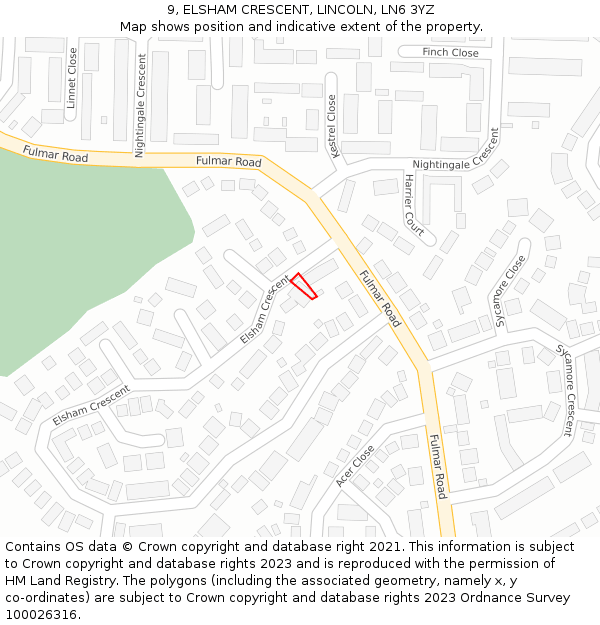 9, ELSHAM CRESCENT, LINCOLN, LN6 3YZ: Location map and indicative extent of plot