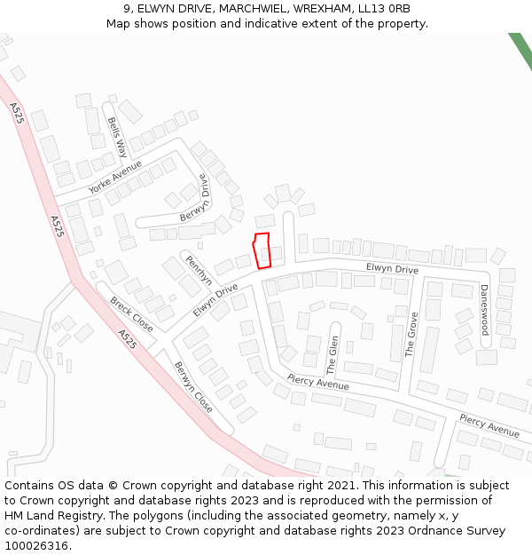 9, ELWYN DRIVE, MARCHWIEL, WREXHAM, LL13 0RB: Location map and indicative extent of plot