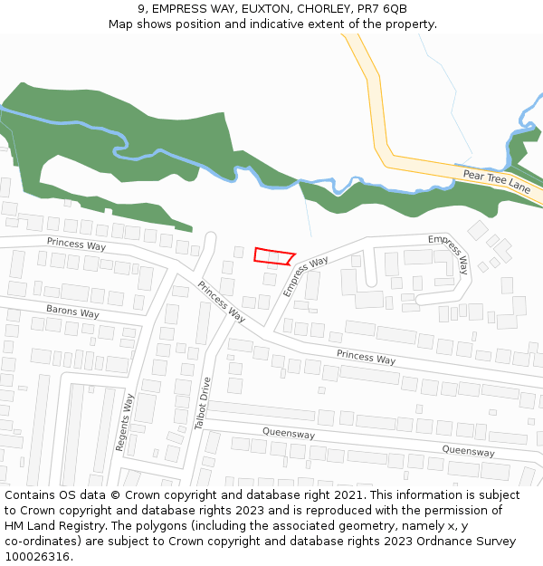 9, EMPRESS WAY, EUXTON, CHORLEY, PR7 6QB: Location map and indicative extent of plot