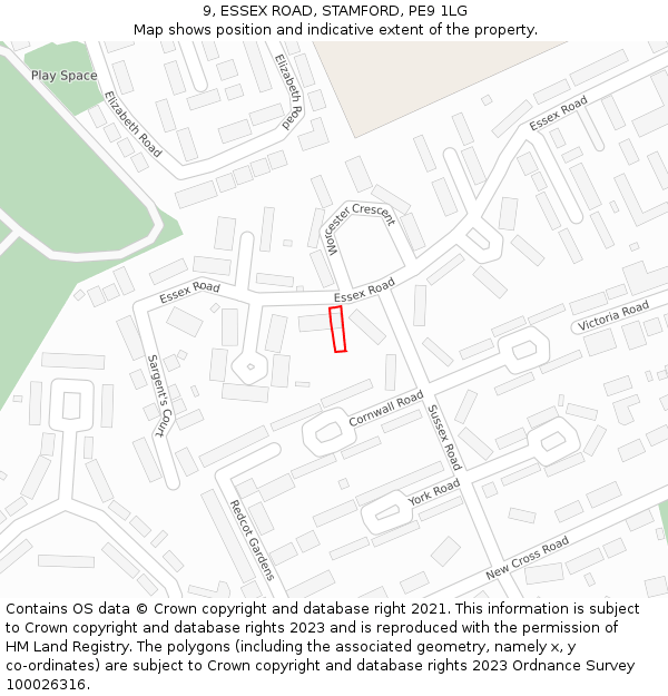 9, ESSEX ROAD, STAMFORD, PE9 1LG: Location map and indicative extent of plot