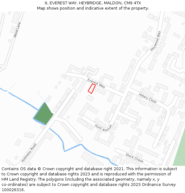 9, EVEREST WAY, HEYBRIDGE, MALDON, CM9 4TX: Location map and indicative extent of plot