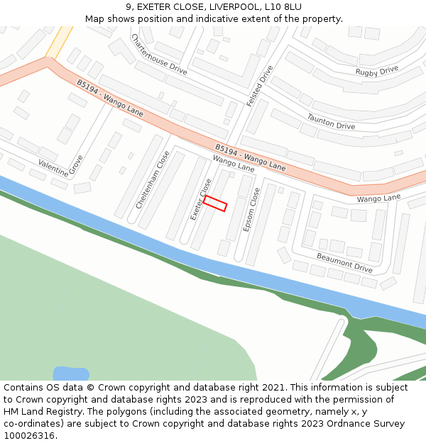 9, EXETER CLOSE, LIVERPOOL, L10 8LU: Location map and indicative extent of plot