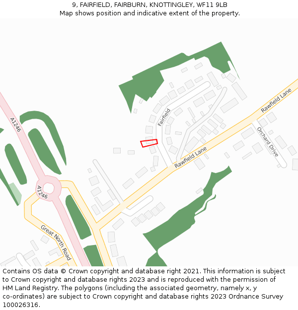 9, FAIRFIELD, FAIRBURN, KNOTTINGLEY, WF11 9LB: Location map and indicative extent of plot