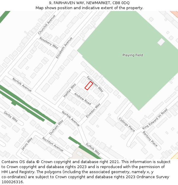 9, FAIRHAVEN WAY, NEWMARKET, CB8 0DQ: Location map and indicative extent of plot