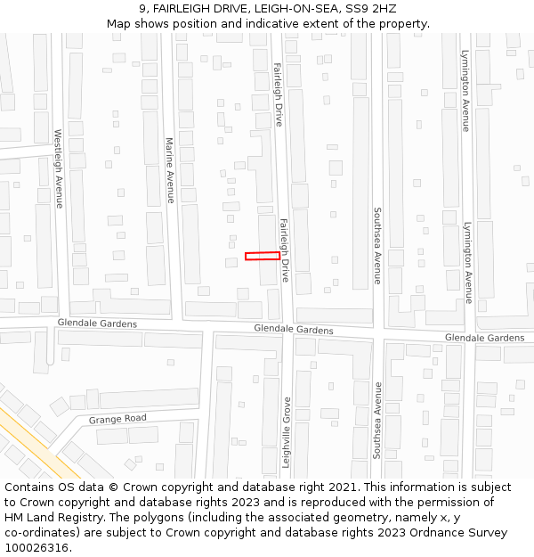 9, FAIRLEIGH DRIVE, LEIGH-ON-SEA, SS9 2HZ: Location map and indicative extent of plot