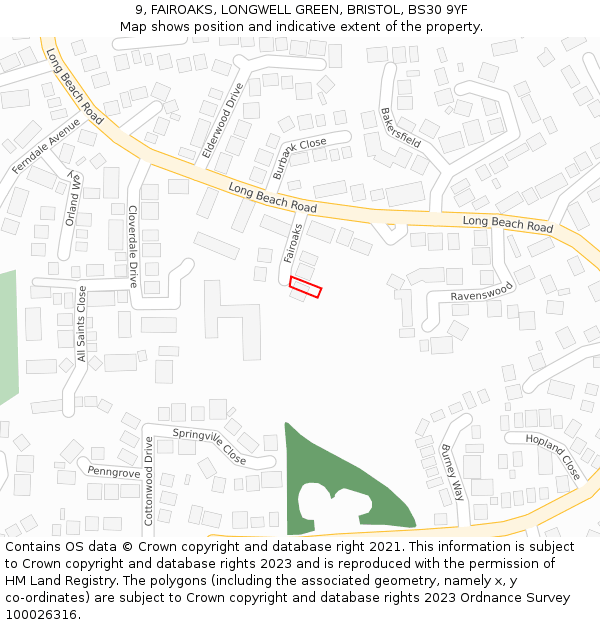 9, FAIROAKS, LONGWELL GREEN, BRISTOL, BS30 9YF: Location map and indicative extent of plot