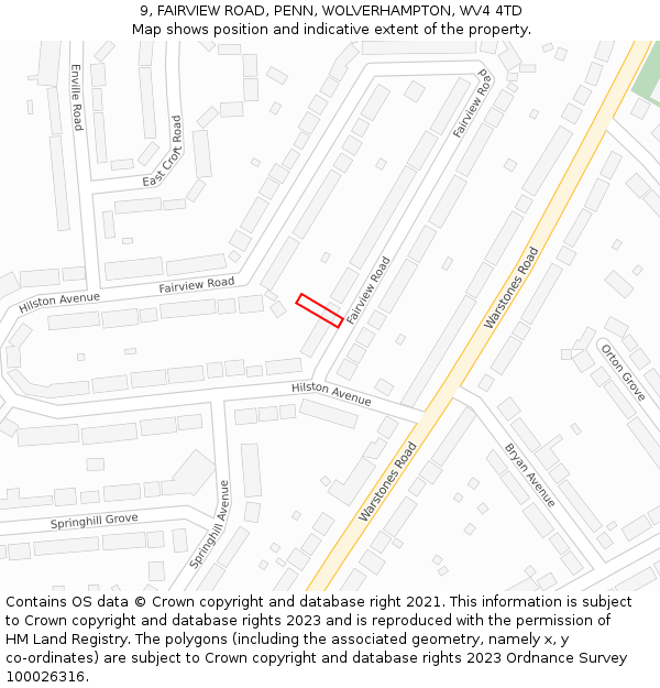 9, FAIRVIEW ROAD, PENN, WOLVERHAMPTON, WV4 4TD: Location map and indicative extent of plot