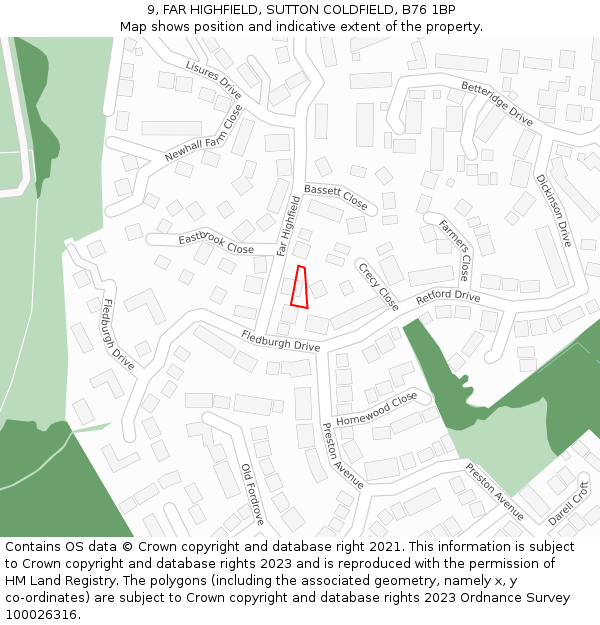 9, FAR HIGHFIELD, SUTTON COLDFIELD, B76 1BP: Location map and indicative extent of plot