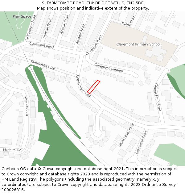 9, FARMCOMBE ROAD, TUNBRIDGE WELLS, TN2 5DE: Location map and indicative extent of plot
