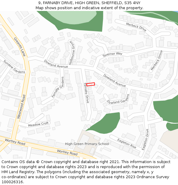 9, FARNABY DRIVE, HIGH GREEN, SHEFFIELD, S35 4NY: Location map and indicative extent of plot