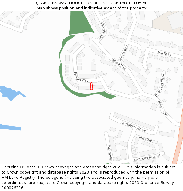 9, FARRIERS WAY, HOUGHTON REGIS, DUNSTABLE, LU5 5FF: Location map and indicative extent of plot