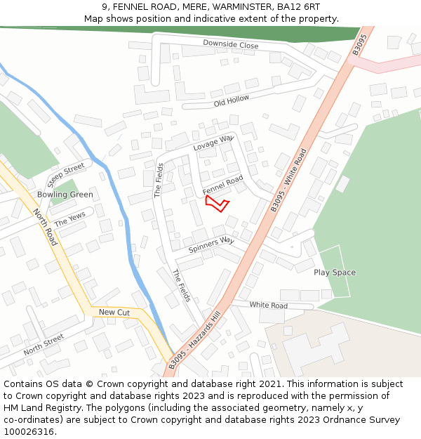 9, FENNEL ROAD, MERE, WARMINSTER, BA12 6RT: Location map and indicative extent of plot
