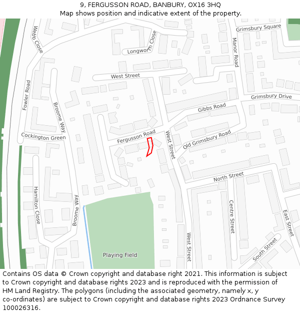 9, FERGUSSON ROAD, BANBURY, OX16 3HQ: Location map and indicative extent of plot