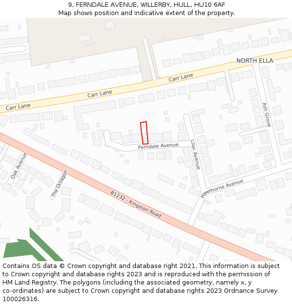 9, FERNDALE AVENUE, WILLERBY, HULL, HU10 6AF: Location map and indicative extent of plot