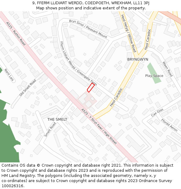 9, FFERM LLIDIART WERDD, COEDPOETH, WREXHAM, LL11 3PJ: Location map and indicative extent of plot
