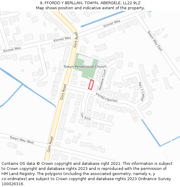 9, FFORDD Y BERLLAN, TOWYN, ABERGELE, LL22 9LZ: Location map and indicative extent of plot