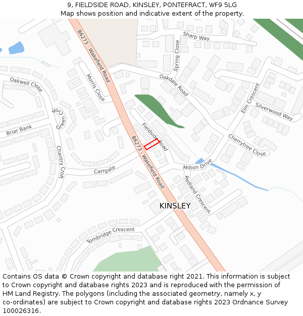 9, FIELDSIDE ROAD, KINSLEY, PONTEFRACT, WF9 5LG: Location map and indicative extent of plot