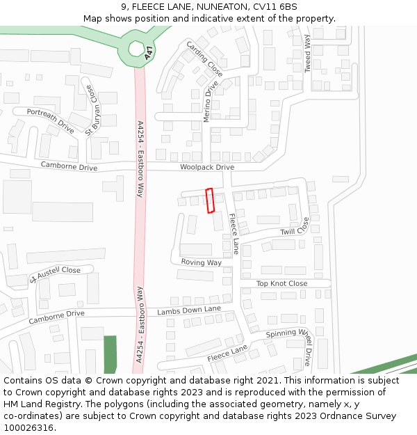 9, FLEECE LANE, NUNEATON, CV11 6BS: Location map and indicative extent of plot