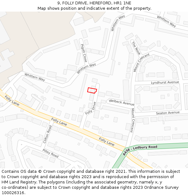9, FOLLY DRIVE, HEREFORD, HR1 1NE: Location map and indicative extent of plot