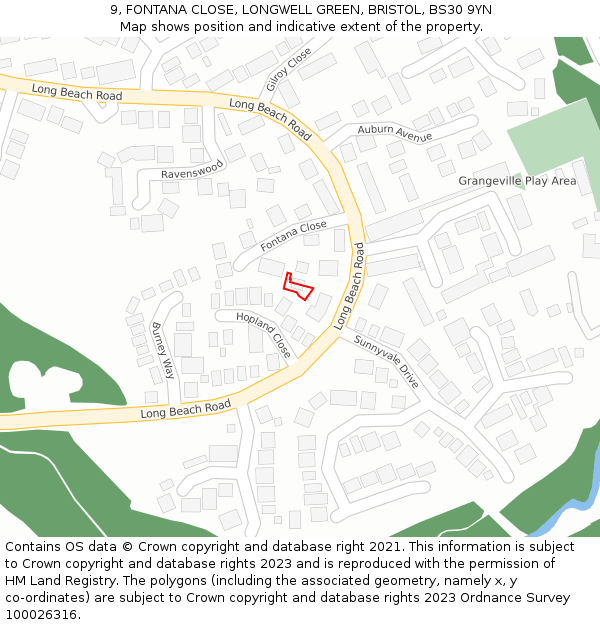 9, FONTANA CLOSE, LONGWELL GREEN, BRISTOL, BS30 9YN: Location map and indicative extent of plot