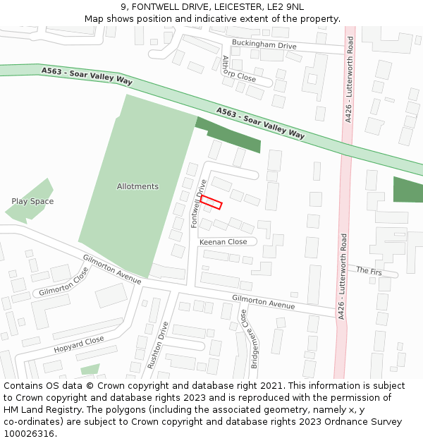 9, FONTWELL DRIVE, LEICESTER, LE2 9NL: Location map and indicative extent of plot