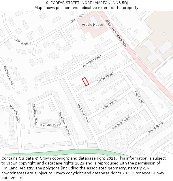 9, FORFAR STREET, NORTHAMPTON, NN5 5BJ: Location map and indicative extent of plot