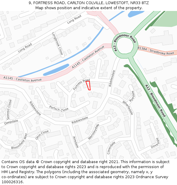 9, FORTRESS ROAD, CARLTON COLVILLE, LOWESTOFT, NR33 8TZ: Location map and indicative extent of plot