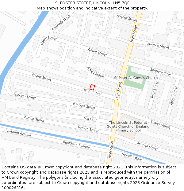 9, FOSTER STREET, LINCOLN, LN5 7QE: Location map and indicative extent of plot