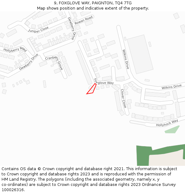 9, FOXGLOVE WAY, PAIGNTON, TQ4 7TG: Location map and indicative extent of plot
