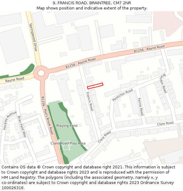 9, FRANCIS ROAD, BRAINTREE, CM7 2NR: Location map and indicative extent of plot