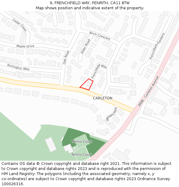 9, FRENCHFIELD WAY, PENRITH, CA11 8TW: Location map and indicative extent of plot