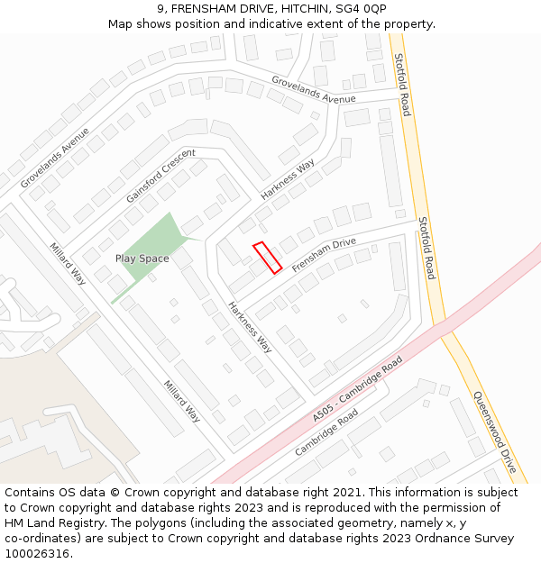 9, FRENSHAM DRIVE, HITCHIN, SG4 0QP: Location map and indicative extent of plot