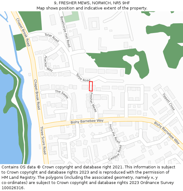 9, FRESHER MEWS, NORWICH, NR5 9HF: Location map and indicative extent of plot