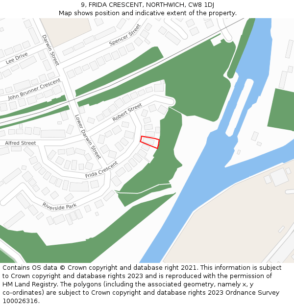 9, FRIDA CRESCENT, NORTHWICH, CW8 1DJ: Location map and indicative extent of plot