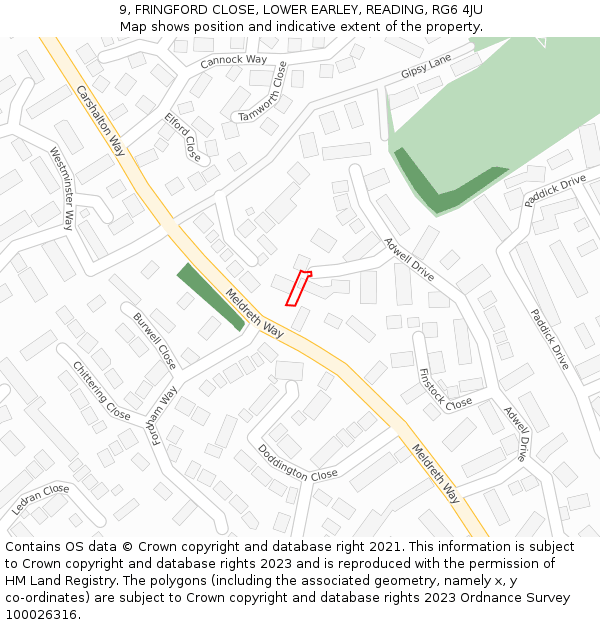 9, FRINGFORD CLOSE, LOWER EARLEY, READING, RG6 4JU: Location map and indicative extent of plot