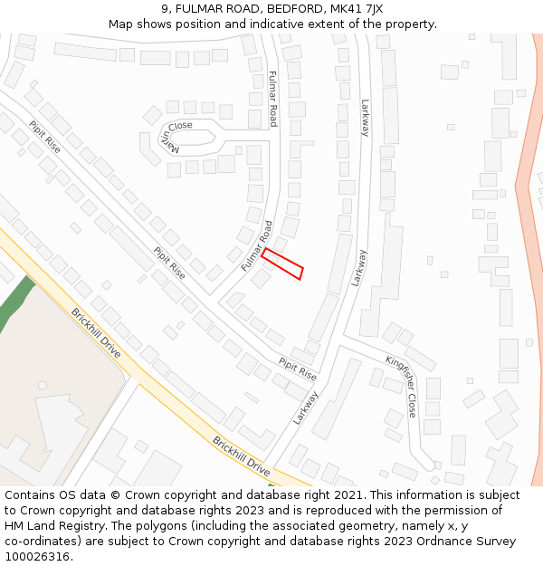 9, FULMAR ROAD, BEDFORD, MK41 7JX: Location map and indicative extent of plot