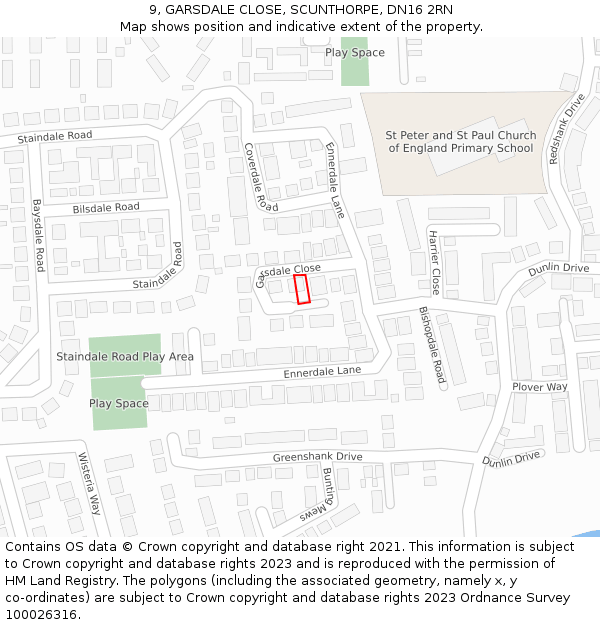 9, GARSDALE CLOSE, SCUNTHORPE, DN16 2RN: Location map and indicative extent of plot