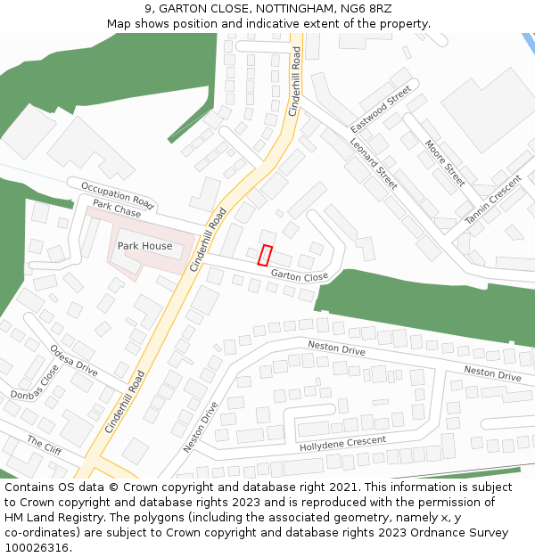 9, GARTON CLOSE, NOTTINGHAM, NG6 8RZ: Location map and indicative extent of plot
