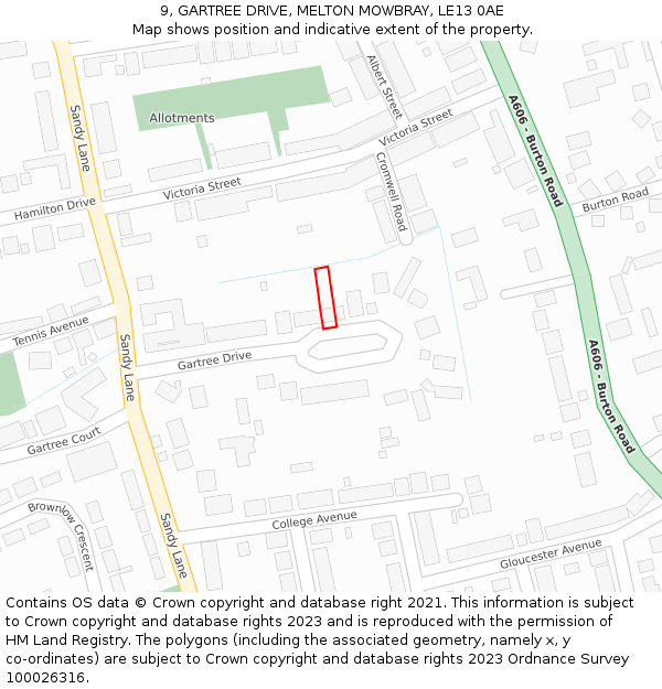 9, GARTREE DRIVE, MELTON MOWBRAY, LE13 0AE: Location map and indicative extent of plot