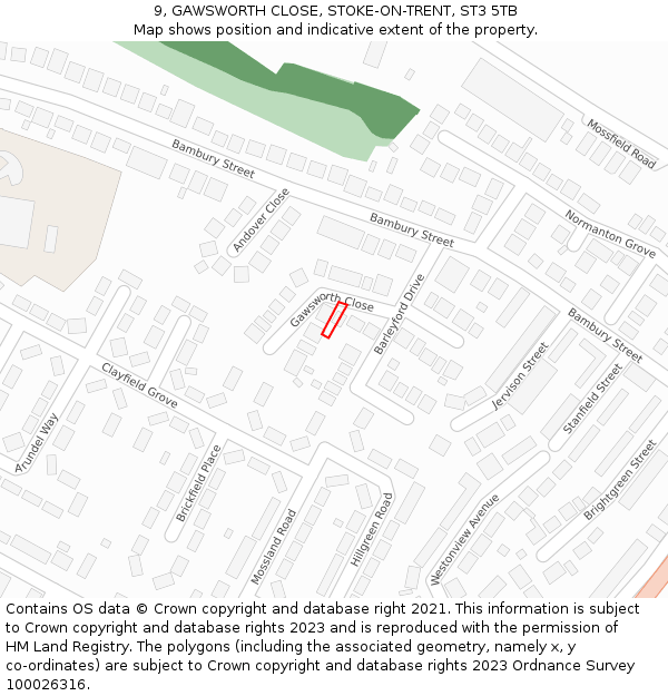 9, GAWSWORTH CLOSE, STOKE-ON-TRENT, ST3 5TB: Location map and indicative extent of plot