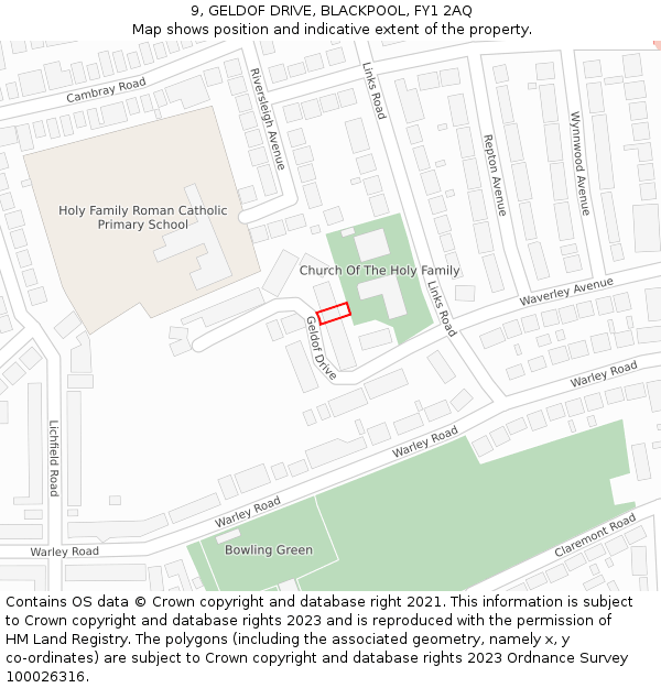 9, GELDOF DRIVE, BLACKPOOL, FY1 2AQ: Location map and indicative extent of plot